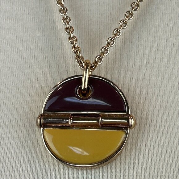 Marc Jacobs Gold Tone Pendant Necklace Enamel Circle Brown Yellow - Picture 1 of 8